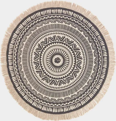 Produktbild von HOMESCAPES Runder Boho-Teppich schwarz-weiß mit Fransen 145 cm