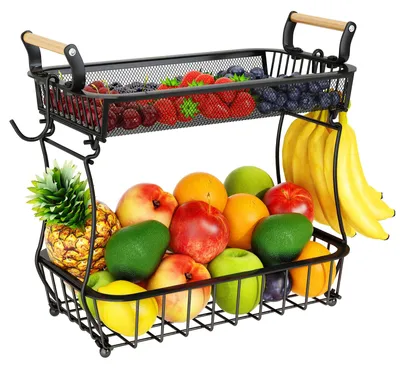 Productafbeelding van Fruitmand met 2 niveaus en bananenhouders - Keukenorganizer
