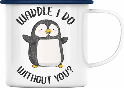 Produktbild von Trendation - Valentinstag Emaille Tasse Geschenk für Ihn Sie Lustig Pinguin Grafik  Geschenkidee Becher Freund Freundin Liebe Paare Wortspiel (Blau)