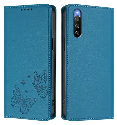 Image de Étui en cuir pour Sony Xperia 10 IV, motif papillon, étui à rabat avec porte-appareil, bleu