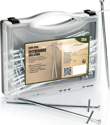 Produktbild von com-four® 25x Zelt-Heringe aus Stahl - lange und robuste Erdnägel für Camping und Outdoor - ideal für normalen und harten Boden