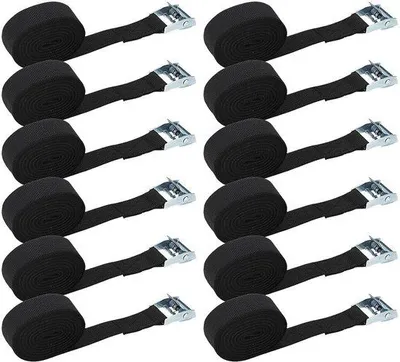 Produktbild von Famanu Spanbänder 12 Stück 2 Meter Schwarz - Verstellbare Zurrriemen für Gepäck und Motorräder