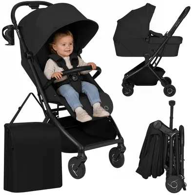 Produktbild von Lionelo Sia Flex 2in1 Kinderwagen mit Babywanne & Sportwagen, Kabinenkinderwagen, leicht, kompakt, bis 22 kg - Schwarz