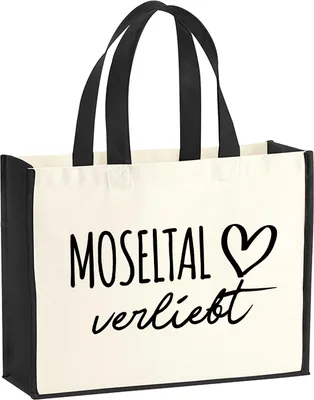 Produktbild von Huuraa Jutetasche Moseltal verliebt 21 Liter Black Jute und Baumwolle Einkaufstasche Geschenkidee