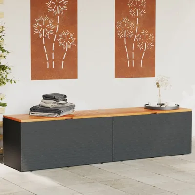 Produktbild von vidaXL Zahradní truhla černá 220x50x54 cm polyratan akátové dřevo
