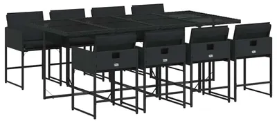 Produktbild von vidaXL 9-tlg. Garten-Essgruppe mit Kissen Schwarz Poly Rattan