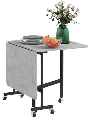 Produktbild von Esstisch für 4-6 Personen, Klapptisch mit Rollen, Stahlgestell, 52,5-120 x 80 x 73 cm, Grau