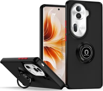 Immagine prodotto di Custodia per Oppo Reno11 Pro custodia in TPU traslucido opaco con supporto ad anello e supporto Nero Rosso