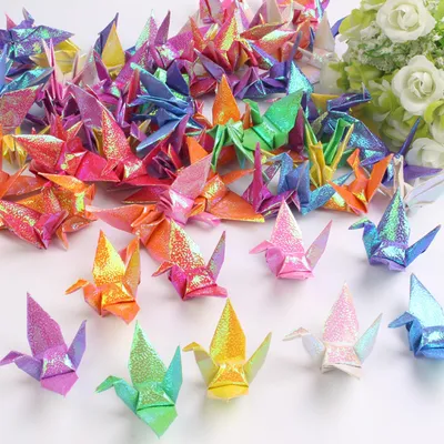 50 Origami-Papierkraniche, bunt, für Dekoration