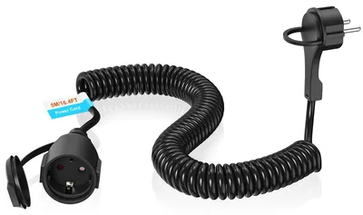 Spiralkabel-Verlängerung 5 m, Schutzkontakt, dehnbar, IP20, schwarz