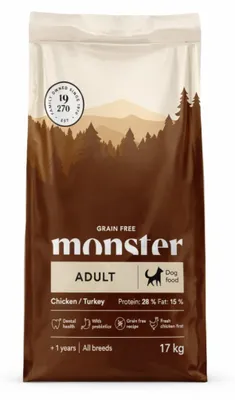 Zdjęcie produktu dla Monster Dog Grain Free Adult 17kg Bezzbożowa Sucha Karma Dla Dorosłych Psów z Kurczakiem i Indykiem