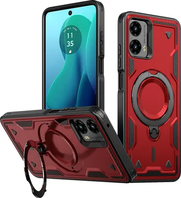 Produktbild von Dual Layer Hülle für Motorola Moto G 5G 2024 Metall Ring Ständer Magnetisch Stoßfest Militär Handyhülle Rot