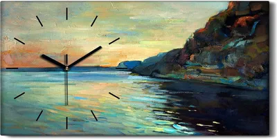 Produktbild von Wandbild Leinwand Bilder Wanduhr 60x30 Malerei Ozean Meer Klippen Seelandschaft - schwarze Hände
