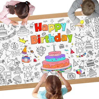 Immagine prodotto di Tovaglia da tavolo da colorare per compleanno, dimensioni 183 x 76 cm, ideale per attività creative, cartelloni, decorazioni e festeggiamenti