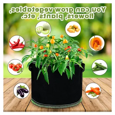 Produktbild von 5er-Set 11L Pflanzsäcke aus Vliesstoff, 3 Gallonen Kartoffelpflanztaschen mit Griffen für Balkon, Terrasse, Gewächshaus und Garten