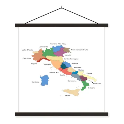 Obrázok produktu pre MuchoWow® Textilný plagát - Mapa zobrazujúca regióny Talianska - 40x40cm - S čiernymi lamelami