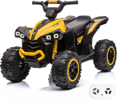 Obrázek produktu pro Dětská čtyřkolka Vrooomy XC-Sport 12 V (2–5 let) – elektrická čtyřkolka s dálkovým ovládáním, 2 motory, LED a MP3 – dětská elektrická čtyřkolka, žlutá