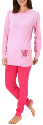 Produktbild von Damen Frottee Pyjama langarm Schlafanzug mit Bündchen und Herz Motiv - 61695 ; rosa , 44/46