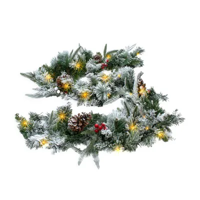 Produktbild von LED Tannengirlande mit Schnee und Beeren warm weiß beleuchtet - 183 cm mit 35 LED - Weihnachtsgirlande Batterie betrieben mit Timer - Deko Beleuchtung Kunst Tanne Girlande für Weihnachten Advent Winter