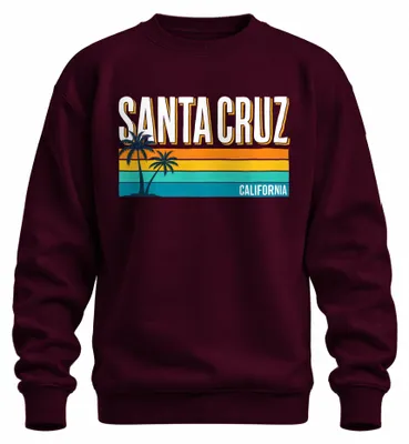 Produktbild von Santa Cruz California Retro Palmen Strand Urlaub Surfen USA Sweatshirt Pullover, Burgundy, S