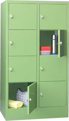 Produktbild von Schließfachschrank - 8 Fächer a 400 mm - 1.518x800x500 mm (HxBxT) - Sockel - Drehriegel - reinorange/lichtgrau