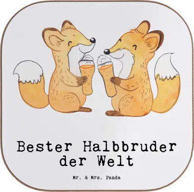 Produktbild von Mr. & Mrs. Panda Untersetzer für Gläser Fuchs Bester Halbbruder der Welt - Weiß - Geschenk, Geschwister, Geschenkidee, Tassenuntersetzer, Familie, Coaster, Kleinigkeit