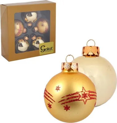 Produktbild von Goldene Glaskugeln mit Glitzerdekor - 5er-Set, 6 cm
