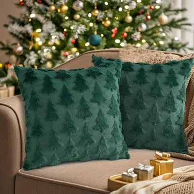 Produktbild von Set aus 2 dekorativen Weihnachts-Kissenhüllen aus Samt für den Baum 50x50 cm