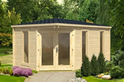 Produktbild von Lasita Maja 5-Eck Gartenhaus Edinburgh 2-40 ISO Gartenhaus aus Holz, Holzhaus mit 40 mm Wandstärke, Blockbohlenhaus mit Montagematerial