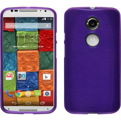 Produktbild von PhoneNatic Case kompatibel mit Motorola Moto X 2014 2. Gen. - lila Silikon Hülle brushed + 2 Schutzfolien