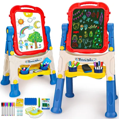 Image de SolidKeus - Tableau de dessin 4 en 1 pour enfants, avec tableau blanc magnétique et tableau noir