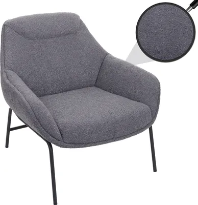 Produktbild von Lounge-Sessel HWC-J77, Cocktailsessel Sessel, Bouclé Stoff Metall  dunkelgrau