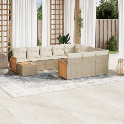 Produktbild von 11-tlg. Garten-Sofagarnitur mit Kissen Beige Poly Rattan 3260448