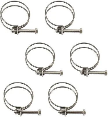 Produktbild von (6 Stück) 46-51 mm, Schlauchklemmen mit doppeltem Gewinde, Rohrschellen aus Edelstahl 304