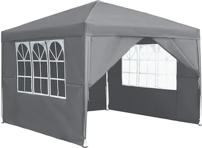 Produktbild von Pavillon 3x3m Faltpavillon Wasserdicht Stabil Winterfest Faltbar Gartenpavillon mit 4 Seitenteilen & Fenstern & Tragetasche Weidezelt Gartenzelt UV-Schutz Grillpavillon Partyzelt, Hellgrau