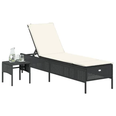 Produktbild von vidaXL Sonnenliege mit Tisch und Auflage Schwarz Poly-Rattan