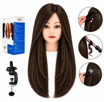 Produktbild von Frisierkopf Damen Übungskopf 65cm Echthaar mit Halterung - Trainingskopf für Friseure