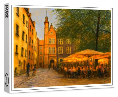 Produktbild von raxxa Premium-Puzzle "Pastel drawing of Danzig old town restaurants near crane gate", 1000 Teile