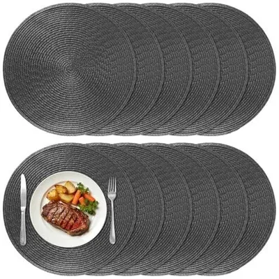 Zdjęcie produktu dla Podkładki stołowe okrągłe ciemnoszare zmywalne zestaw 12 szt 38 cm