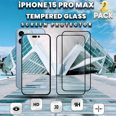 Produktbild von 2-Pack iPhone 15 Pro Max Displayschutzfolie - Gehärtetes Glas 9H - Super Qualität 3D
