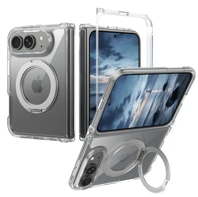 Produktbild von Magnetisch Hülle für iPhone Duo mit Ringhalter Ständer, Transparent Klar Rückseite Stoßfeste Handyhülle