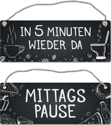 Produktbild von Mittagspause - In 5 Minuten wieder da Wendeschild mit Kordel Schild Türschild