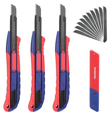 Produktbild von WORKPRO 3er Cuttermesser Set 9mm mit 10 SK5 Ersatzklingen