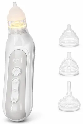 Produktbild von Baby Nasensauger elektrisch mit einstellbarer Saugkraft, leiser Nasenreiniger mit LED Anzeige, USB-C Akku und weichen Silikonaufsätzen für Babys