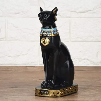 Produktbild von Ägyptische Katzenstatue aus Harz, handgefertigte Katzenskulptur, 30 x 16 x 10,5 cm, Dekoration für Zuhause und Garten