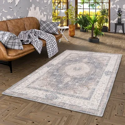 Produktbild von Vintage Designerteppich Finesse Orient Grau Beige Medaillon, Größe:140x200 cm