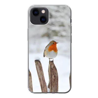 Produktbild von MuchoWow® Handyhülle Schutzhülle Hülle für iPhone 13 mini Vogel - Zaun - Schnee Silikon Softcase Handy Hülle - Softcase