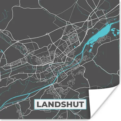 Produktbild von MuchoWow® Poster Karte - Stadtplan - Landshut - Deutschland - Blau 75x75 cm - Wand Dekoration