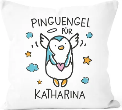 Produktbild von Kissen-Bezug Pinguengel Engel Pinguin Schutzengel mit Name Namenstasse Glücksbringer Geschenk Dekokissen SpecialMe® weiß unisize