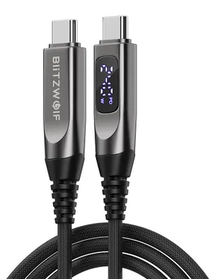Zdjęcie produktu dla BlitzWolf BW-TC25, kabel do szybkiego ładowania USB-C na USB-C, 240W, z wyświetlaczem cyfrowym, PD3.1, przesył danych, 1,2 m, czarny